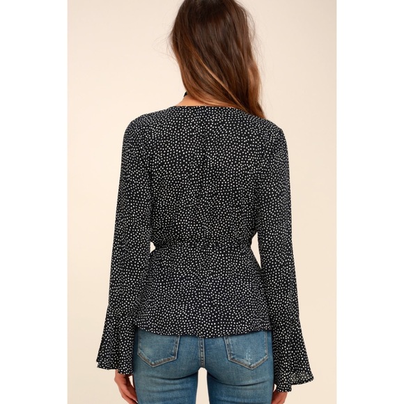 Lulus Love is Enough Black Polka Dot Wrap Top Sz L - Picture 3 of 13